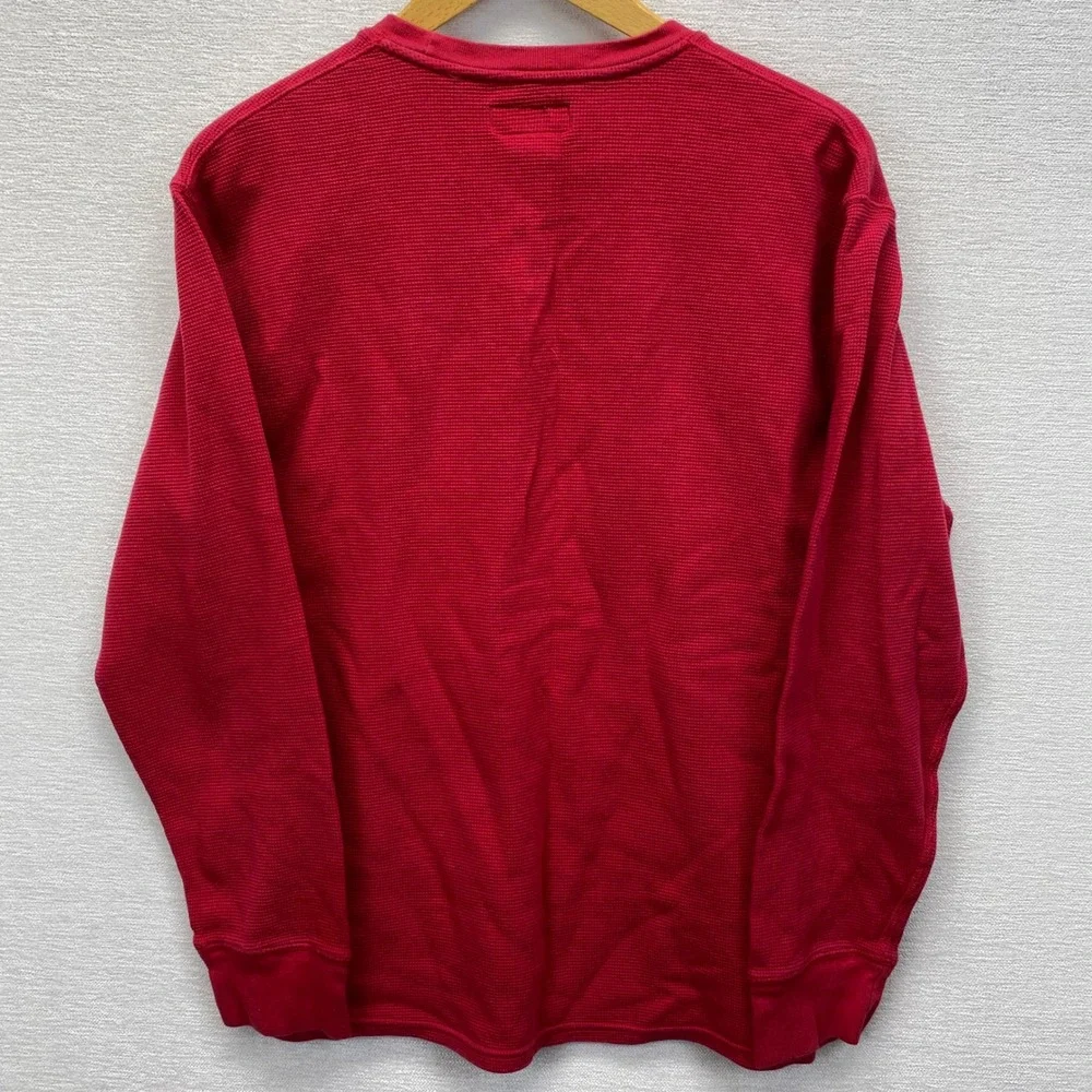 Polo Ralph Lauren Mens Large Red Waffle Knit Thermal‎ Long Sleeve Crewneck Shirt